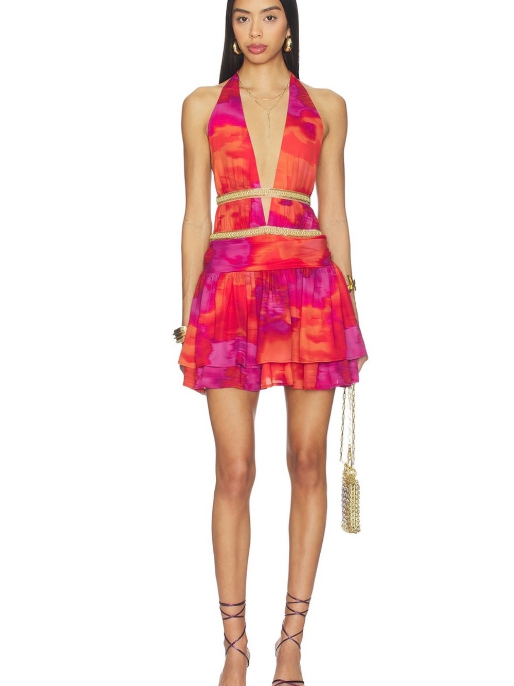 Xylia Halter Low Plunge Mini Dress